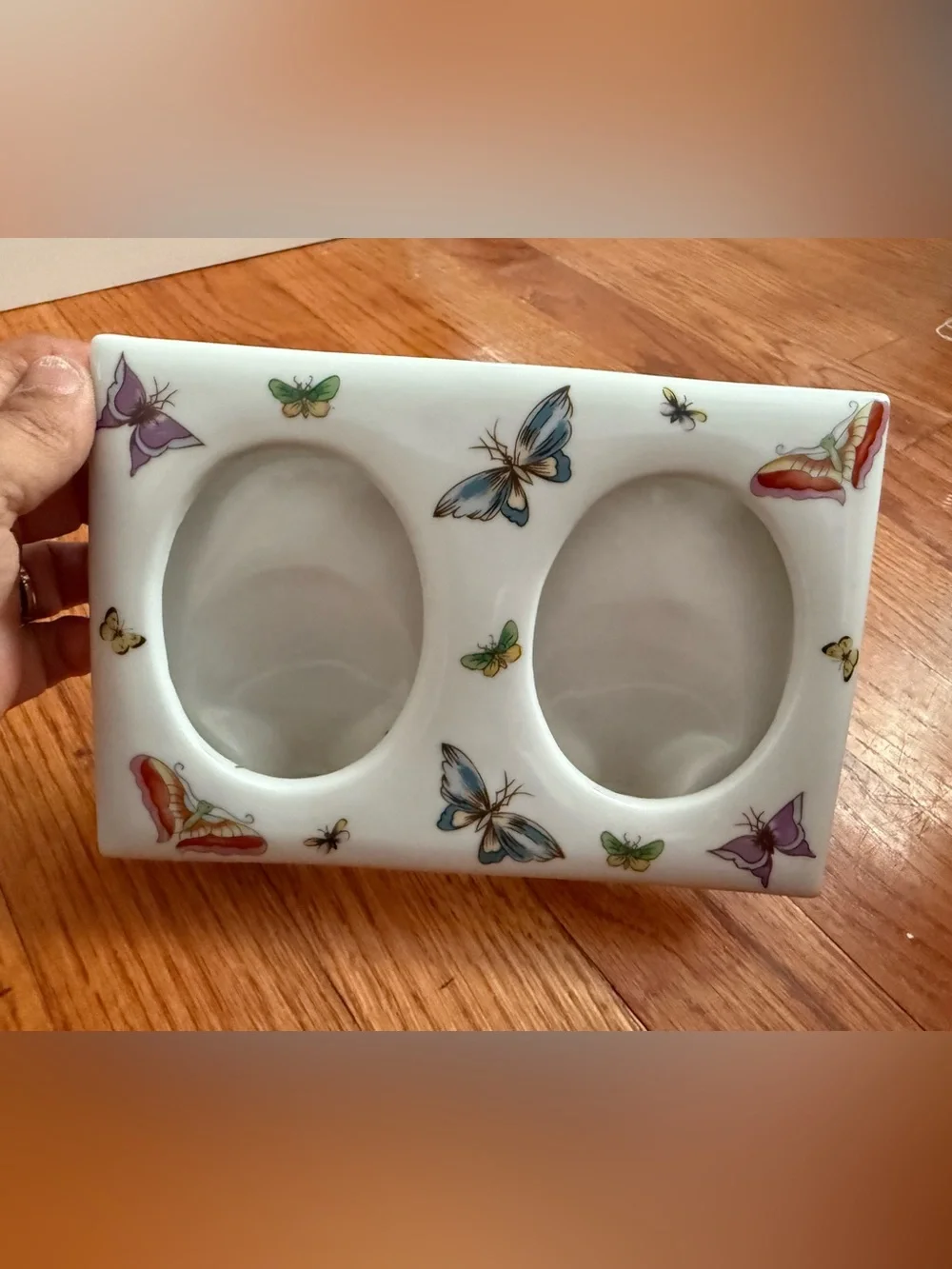 Andrea by Sadek Butterfly Porcelain Double Picture Frame #9631 Made In Japan New